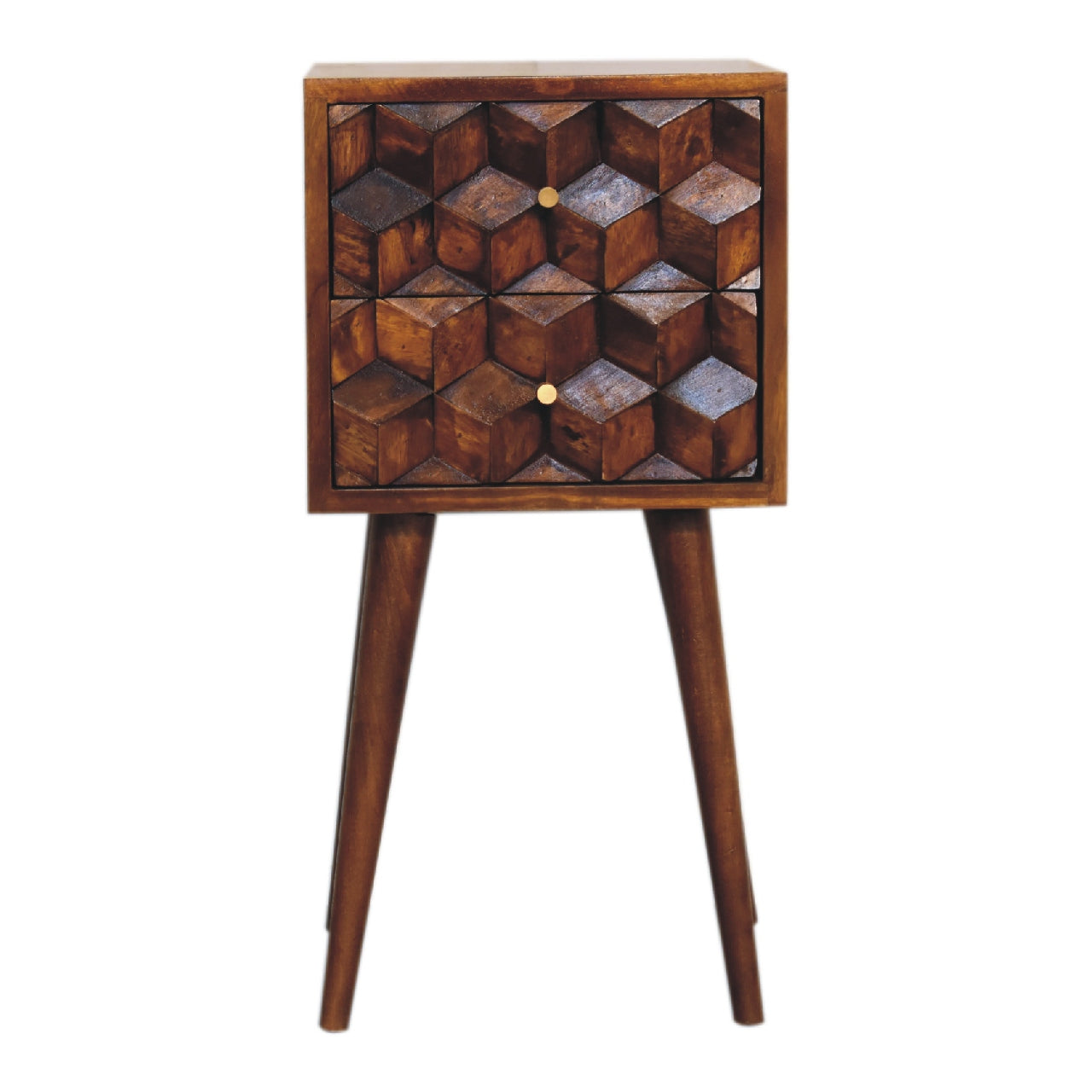 Mini Chestnut Cube 2 Drawer Nightsand