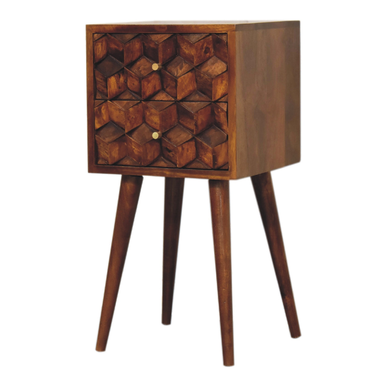 Mini Chestnut Cube 2 Drawer Nightsand