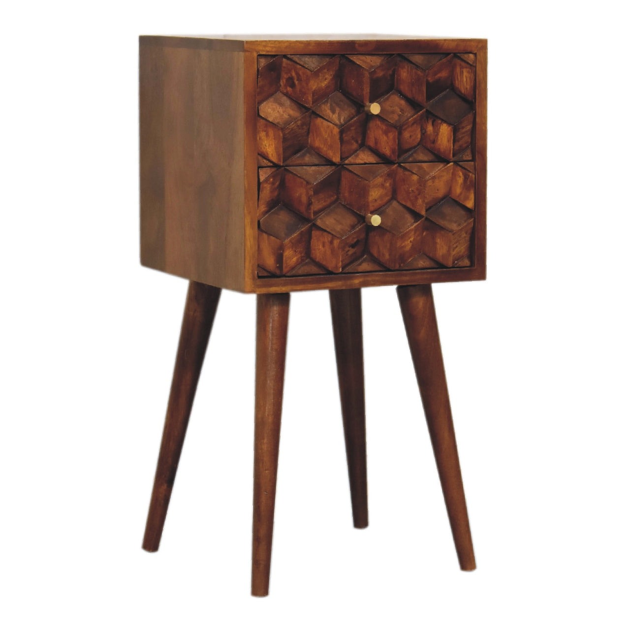 Mini Chestnut Cube 2 Drawer Nightsand