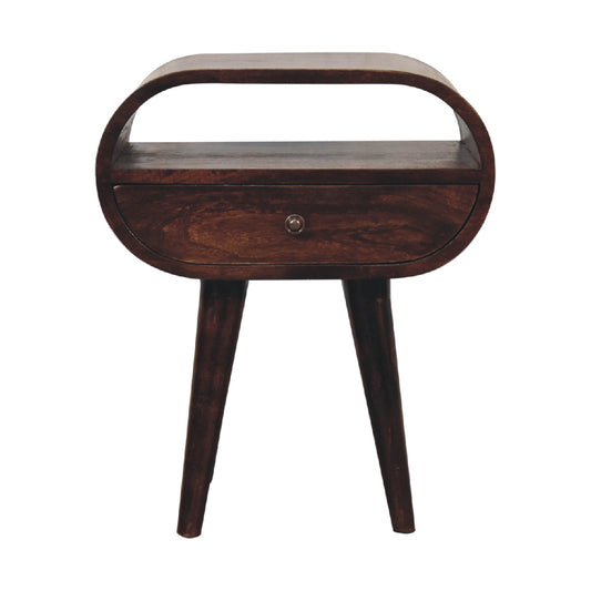 Light Walnut Circular Nightsand with Open Slot
