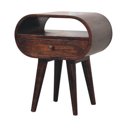 Light Walnut Circular Nightsand with Open Slot