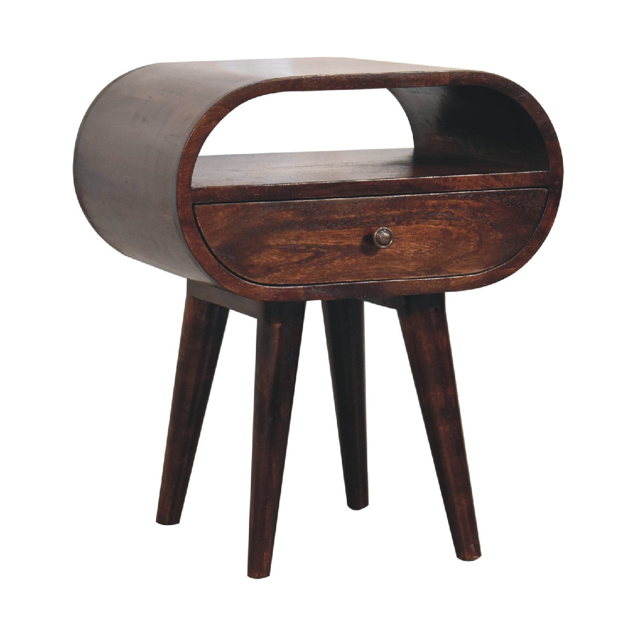 Light Walnut Circular Nightsand with Open Slot