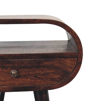 Light Walnut Circular Nightsand with Open Slot