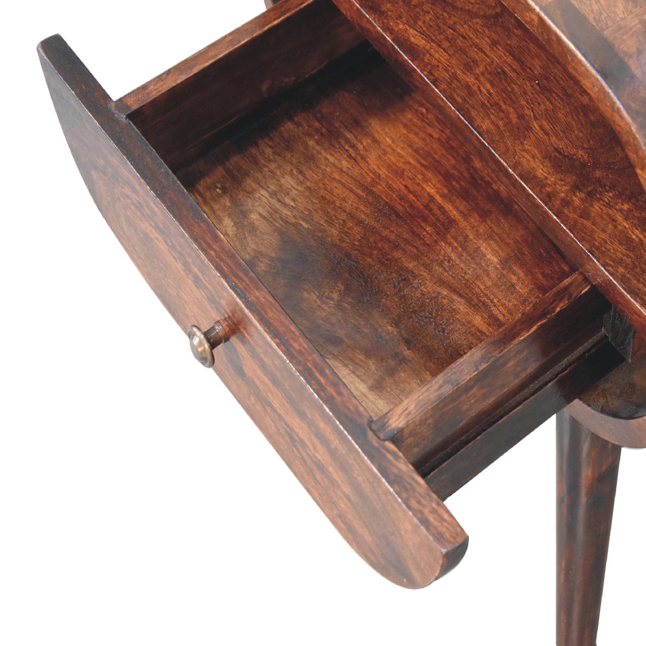 Light Walnut Circular Nightsand with Open Slot